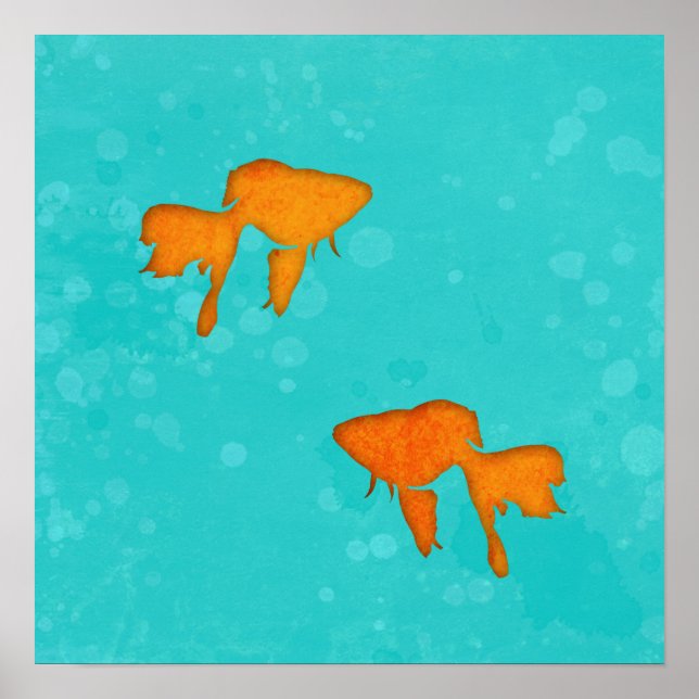Goldbarsch-orangefarbene Silhouetten im türkisfarb Poster (Vorne)