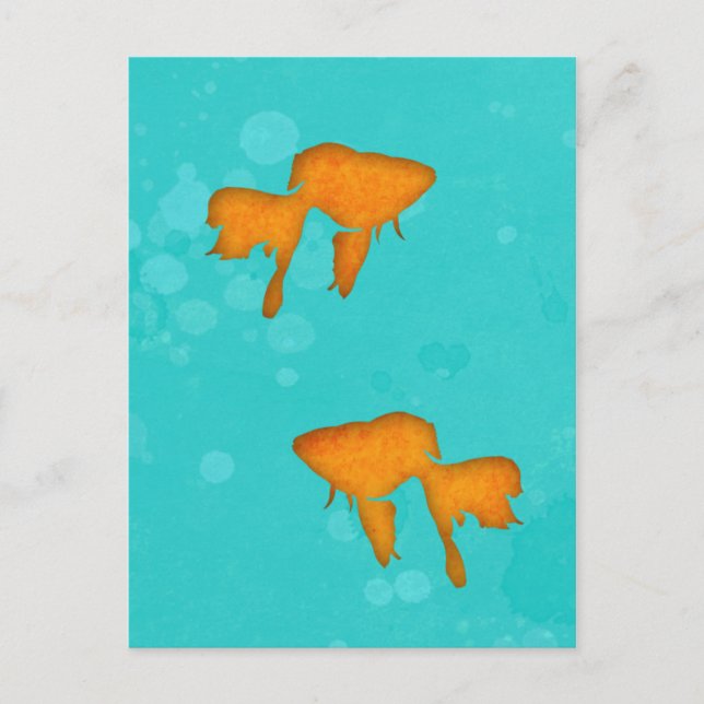 Goldbarsch-orangefarbene Silhouetten im türkisfarb Postkarte (Vorderseite)