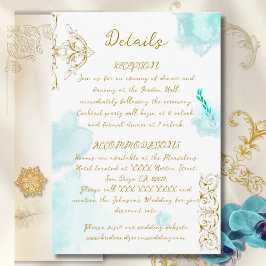 Goldbarsche Aquamarine Vintage Kalligrafie-Hochzei Begleitkarte