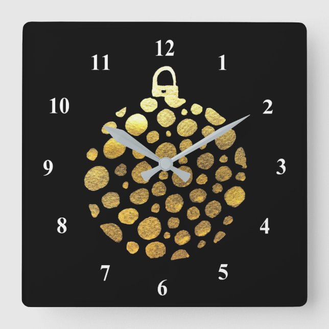 Goldbauble Weihnachtsglasur Quadratische Wanduhr (Vorderseite)