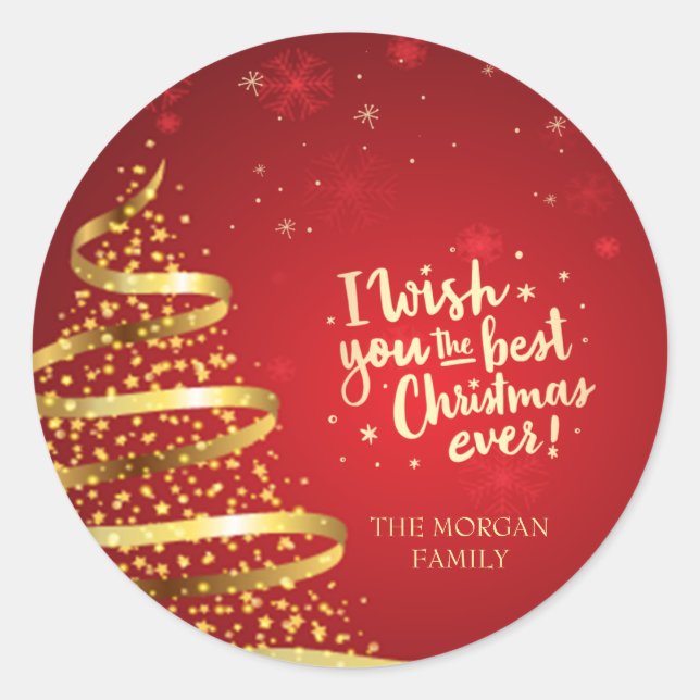 Goldbaum, den ich dir zum besten Weihnachtsfest üb Runder Aufkleber (Vorderseite)
