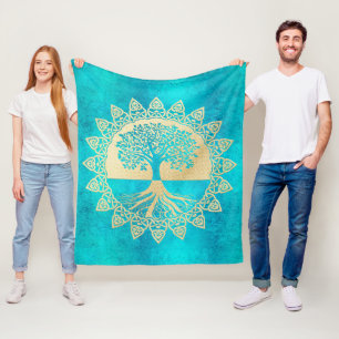 Goldbaum des Lebens auf Türkis Fleecedecke