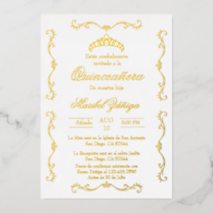 Goldbeige mit Kranz Quinceanera Einladung