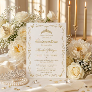 Goldbeige mit Kranz Quinceanera Einladung