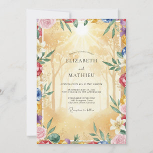 Goldbemalte Wildblumenhochzeit Einladung