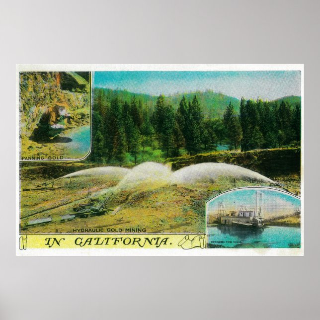 Goldbergbau im Bundesstaat Kalifornien Poster (Vorne)