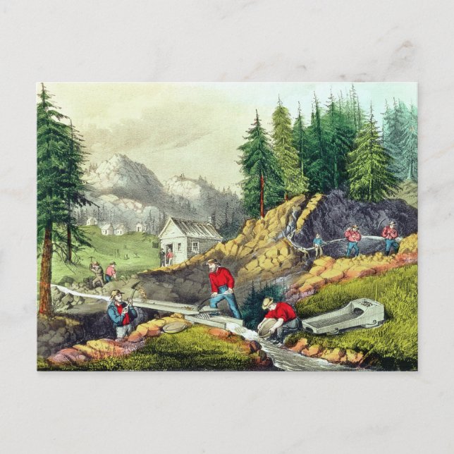 Goldbergbau in Kalifornien Postkarte (Vorderseite)