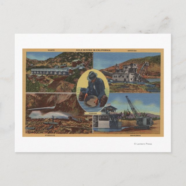 Goldbergbau in Kalifornien - Quarz, Dredge Postkarte (Vorderseite)