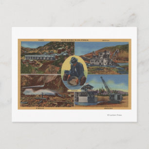 Goldbergbau in Kalifornien - Quarz, Dredge Postkarte