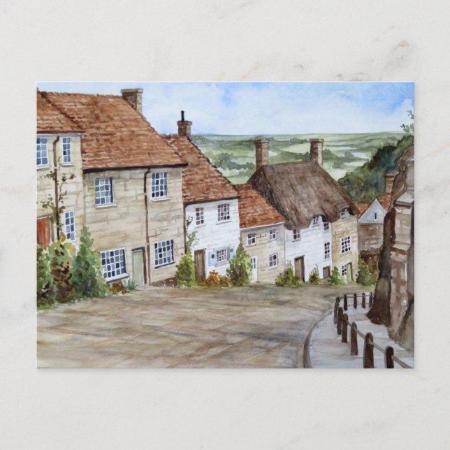 Goldberge, Shaftesbury, Aquarellmalerei Postkarte (Vorderseite)