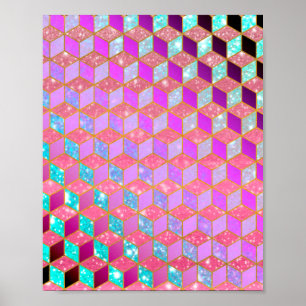 Goldbeschichteter, diamantförmiger Hexagon in Past Poster