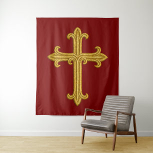 Goldbesticktes Kreuz-Look auf jeder Farbe Wandteppich