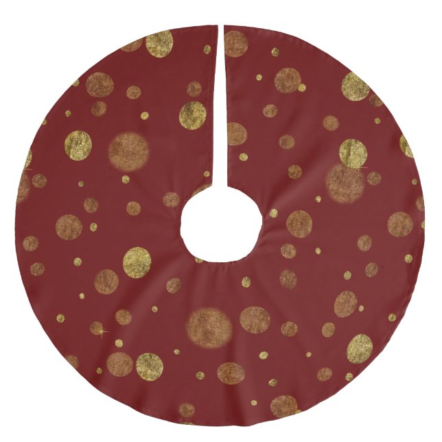 Goldbezaubernde Bokeh Confetti-Punkte Polyester Weihnachtsbaumdecke (Vorderseite)