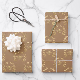 Goldbiene auf hellbraun geschenkpapier set
