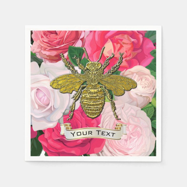 Goldbienen und Rose personalisieren Serviette (Vorderseite)