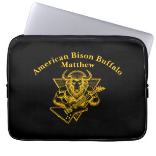 Goldbison Büffel rockt auf Gitarre Laptopschutzhülle