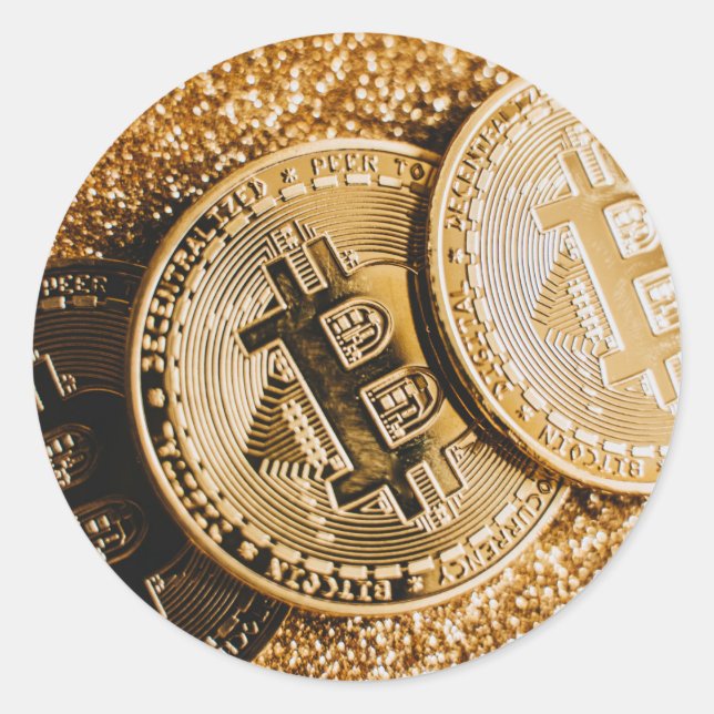 Goldbitcoin Runder Aufkleber (Vorderseite)