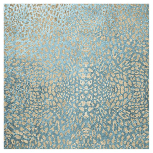 Goldblatt auf blauem Leoparden Stoff (Nahaufnahme)