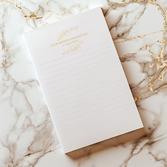 Goldblatt, mit Pflanze ausgekleidete Notizblöcke (Minimalist lined notepad with gold botanical header and space for a custom message.)
