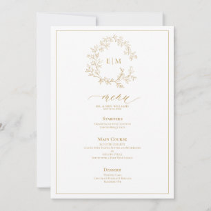 Goldblättriges Wappen Monogram Wedding Menu Einladung