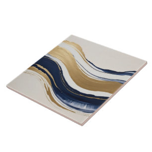 goldblau und beige abstrakte Pinselstriche Fliese