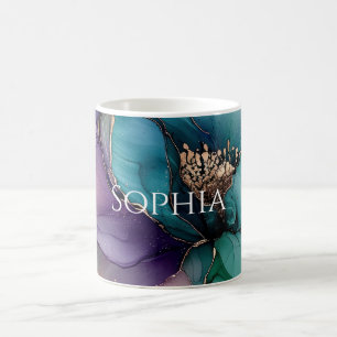 Goldblaue Aqua-Lila-Blumen-Brautjungfernparty Kaffeetasse