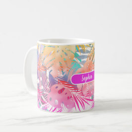 Goldblaue Aquamarine und rosa tropische Blätter, w Kaffeetasse