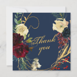 Goldblaue Aquarellblume Rose Wreath Wedding Dankeskarte
