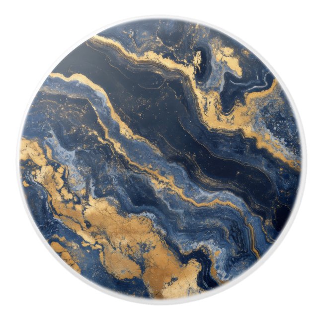 Goldblaue Marmormuster Keramikknauf (Vorderseite)