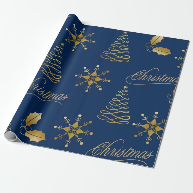 goldblaue Weihnachten Geschenkpapier (Ungerollt)