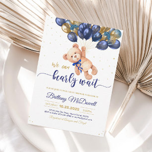 Goldblauer Bär mit Balloon Teddy Bear Baby Dusche Einladung