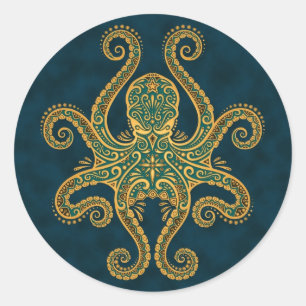 Goldblauer Kraken Runder Aufkleber