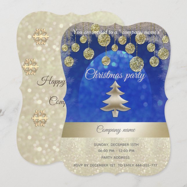 goldblaues glattes Weihnachtsgeschenk für Unterneh Einladung (Vorne/Hinten)