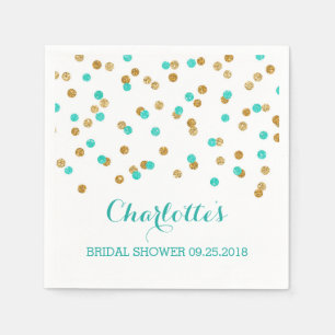 Goldblaues Türkis Aqua Confetti Brautparty Serviette