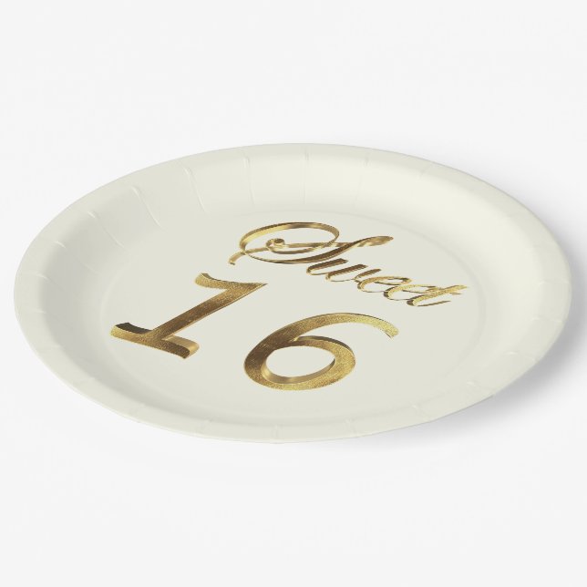 Goldblick-Typografie-Elfenbein des Bonbon-16 Pappteller (Schrägansicht)