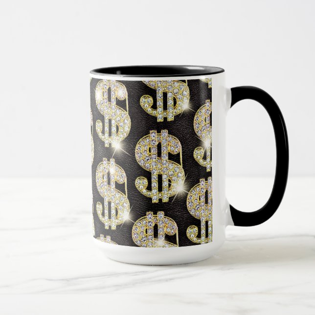 GoldBling Diamant-Dollar-Zeichen-Muster Tasse (Rechts)