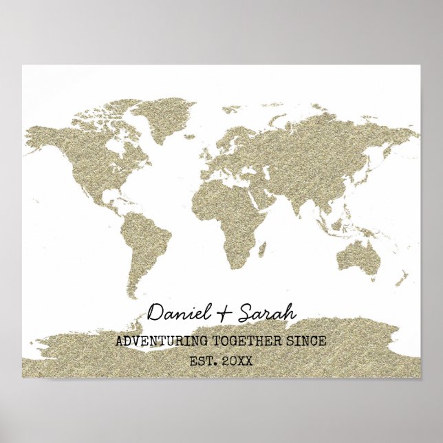 Goldbling Glitzer Weltkarte abstrakte Kunstposter Poster (Vorne)