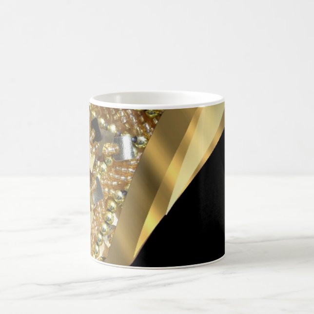 Goldbling u. schwarzes Strudelmuster Kaffeetasse (Mittel)