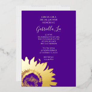 Goldblume auf Lila Brautparty Folieneinladung