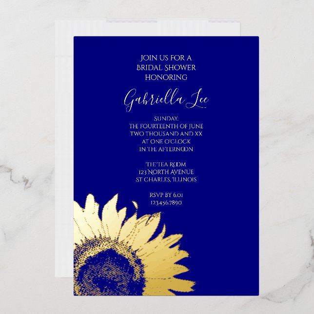 Goldblume auf Navy Blue Brautparty Folieneinladung (Briefumschlag)