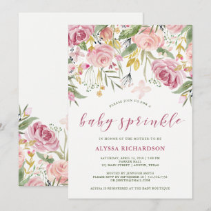 Goldblumenbaby des Aquarell-Blüten-Rosa- Einladung
