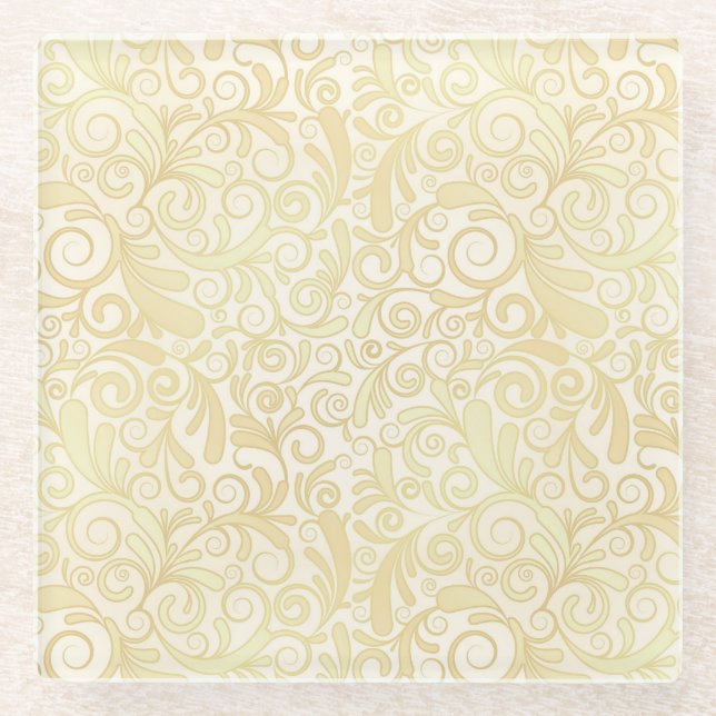 GoldblumenBlättermuster Glasuntersetzer (Vorderseite)