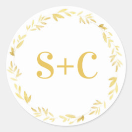 Goldblumenkranz personalisierte Hochzeitsticker Runder Aufkleber