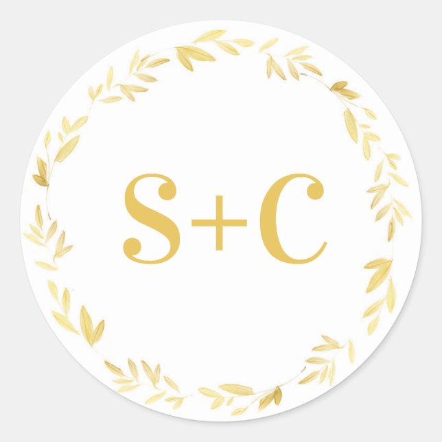 Goldblumenkranz personalisierte Hochzeitsticker Runder Aufkleber (Vorderseite)