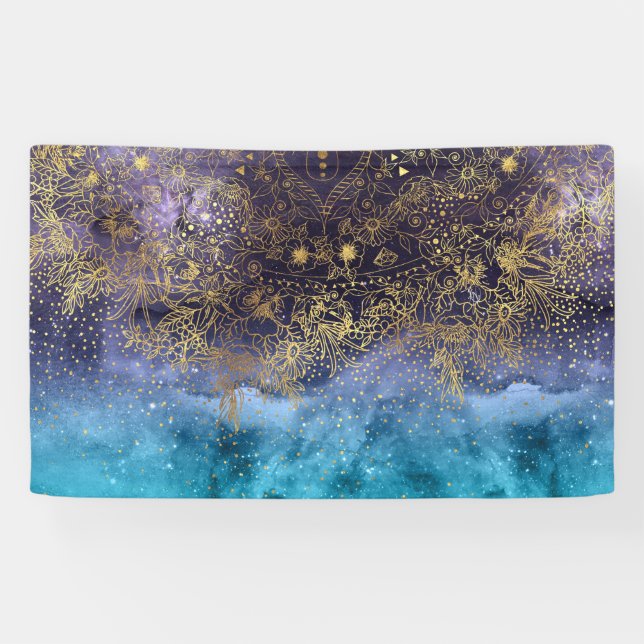 GoldblumenMandala- und -Confettibild Banner (Horizontal)