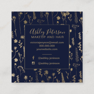 Goldblumenmarineblau-Haarmake-uptypographie Quadratische Visitenkarte