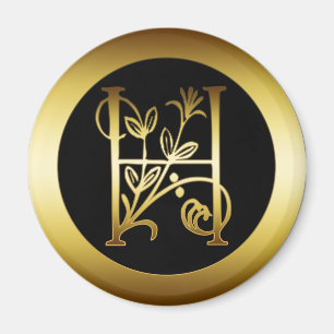 GOLDblumenmonogramm-BUCHSTABE H Magnet