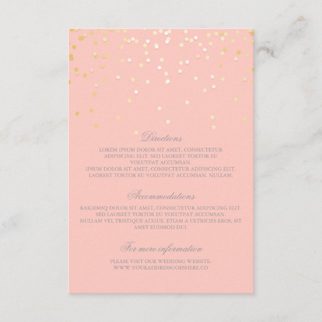 Goldblush Confetti Hochzeitsdetails - Informatione Begleitkarte (Vorderseite)