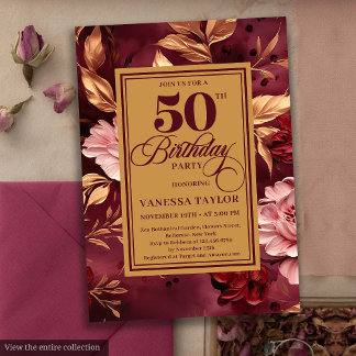 Goldblütenblüte Marsala, weiblich, 50. Geburtstag Einladung