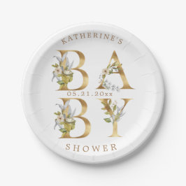 Goldblütenbriefe Baby Dusche Monogramm Papier pla Pappteller